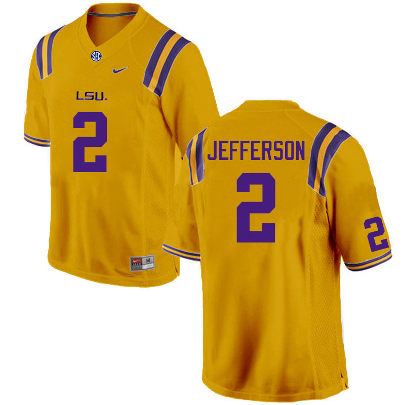 LSU Tigers #2 Justin Jefferson College Football Jerseys Stitched Sale-Gold